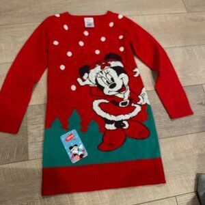 DISNEY MINNIE MOUSE GIRLS RED CHRISTMAS SWEATER DRESS NEW SMALL 6/6X
